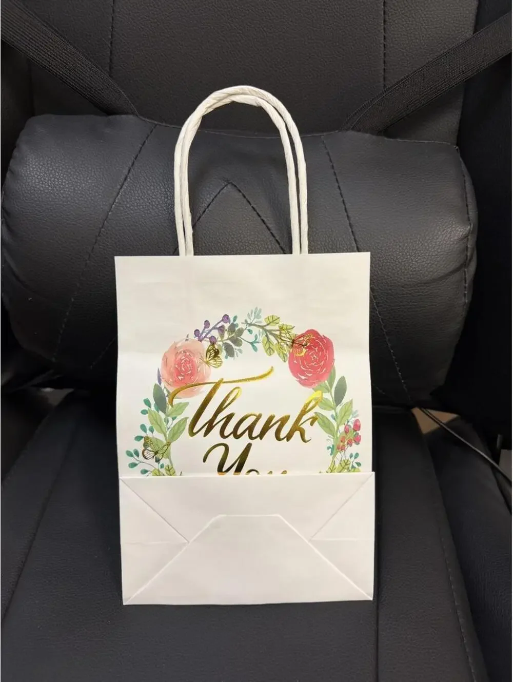 10 Pack Floral Wreath Thank You Gift Bags Gold Metallic Foil Favor Bags 8x6x3.25